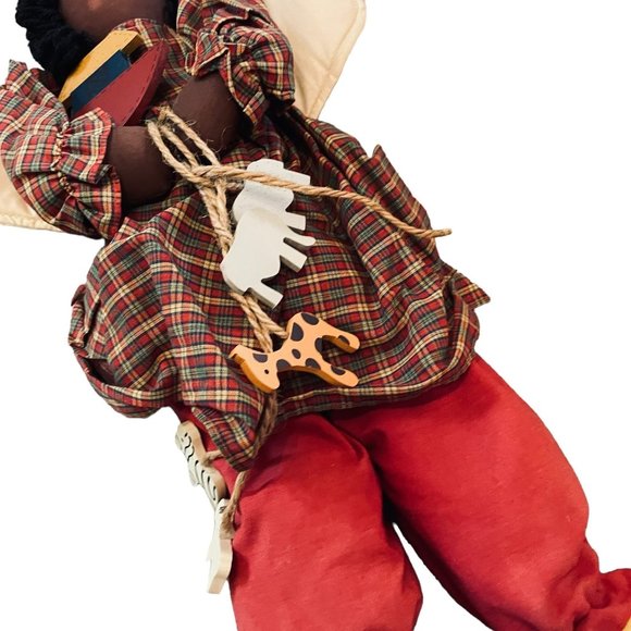 Vintage Hand Made African American Cloth Doll Angel Wood Animal Accents 22" Tall - Picture 4 of 9